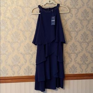 NWT Chaps Navy Blue Ruffled Evening Dress